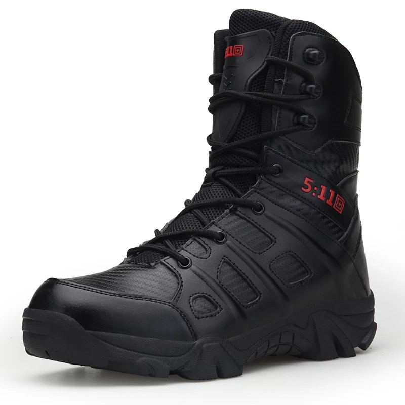 Breathable leather combat army military boots (black)