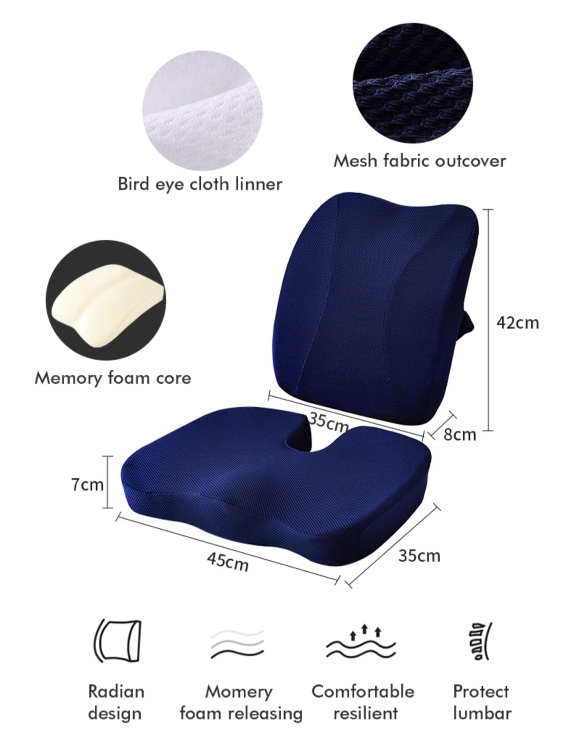 Mesh Fabric -Camel Coccyx Orthopedic Comfort Memory Foam seat Cushions (import airfreight)