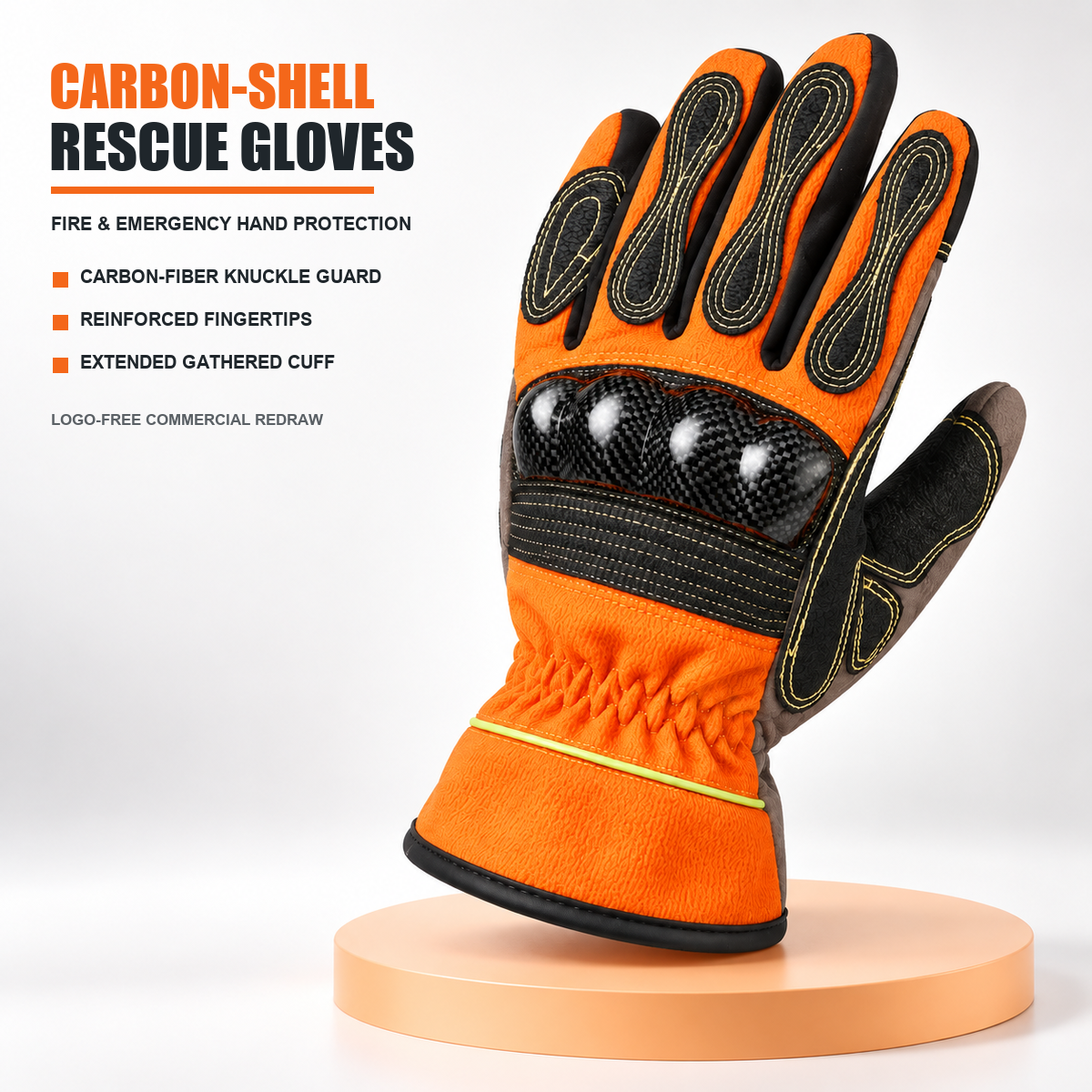 Imported Firefighter Rescue Gloves with Carbon Fiber Knuckle Guard Reinforced Fingertips and Flame Resistant Microfiber Palm, Compliant with GA633-2006 standard (ex vat)