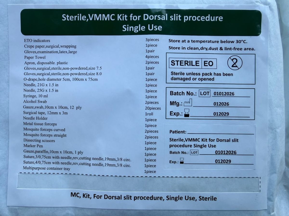 VMMC kits disposable medical male circumcision kit (stock on hand is 1727x kits only leadtime is 72hrs and MOQ is 36x kits) ex vat